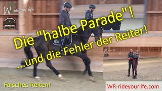 F151 Die halbe Parade der ausbalancierte Sitz die Anlehnung Fehler der Reiter auf ihren Pferden [upl. by Ydassac]