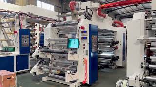 flexographic printing machine 4 color stack type Double UnwinderampRewinder [upl. by Tiemroth654]