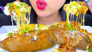 ASMR GIANT CHILI CHEESE BAKED POTATO amp CHEESY LOADED POTATO asmr mukbang food [upl. by Hakvir233]