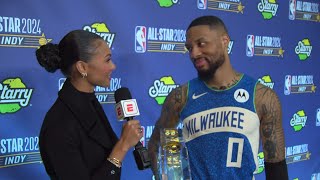 Damian Lillard recaps his 2024 3point contest win  Steph Curry vs Sabrina Ionescu  NBA on ESPN [upl. by Becker]