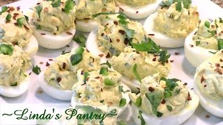 Jalapeno Cream Cheese Deviled Eggs With Lindas Pantry [upl. by Eynobe]