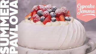 Crunchy Mallowy Summer Fruit Pavlova Recipe  The King of Summer Desserts  Cupcake Jemma [upl. by Ahsenrad]