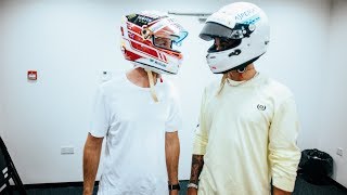 Lewis Hamilton amp Sebastian Vettel Swap F1 Helmets [upl. by Htiekal]