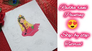 💖✨Radha rani new painting😍🖌️Painting on canvas with 🎨acrylic colours😉 ❤️step by step👍tutorial🥰 [upl. by Yrtnej]