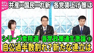 【深層NEWS】シリーズ衆院選…各党政策通生激論③自公過半数割れ？与党新たな連立は？野党の距離感に変化？▽原発は再稼働か？廃止か？▽国民生活「減税」で良くなる？消費税の是非…各党の賃上げ方法は？ [upl. by Lorrayne156]