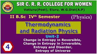 4 BSc 24 Thermodynamics amp Radiation Physics  Change In Entropy In Reversible Entropy amp Disorder [upl. by Atnoled]