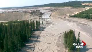 Aerial view of destruction caused by Mount Polley Mine tailings pond breach [upl. by Enairda]