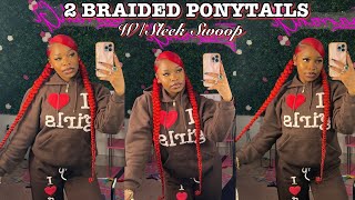 How To 2 LOW BRAIDED PONYTAILS WITH SWOOP WITH BRAIDING HAIR  Beginner friendlyprotectivestyles [upl. by Erlond]