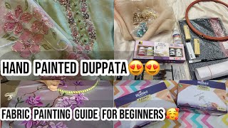 FABRIC PAINTING FOR THE FIRST TIMEThings you need for fabric paintingMaking hand painted duppata [upl. by Jeramie]