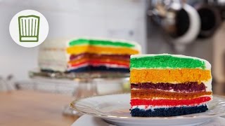 Backen mit Lebensmittelfarbe  so gelingt der perfekte Regenbogenkuchen chefkoch [upl. by Ileray416]