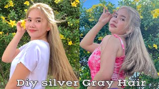 HOW TO DYE HAIR SILVER GRAY AT HOME 85 PESOS LANG  Aubrey tries it [upl. by Draned]