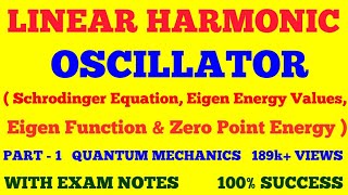 LINEAR HARMONIC OSCILLATOR IN QUANTUM MECHANICS  ONE DIMENSIONAL HARMONIC OSCILLATOR  PART  1 [upl. by Bartie]