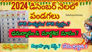 డిసెంబర్ నెలలో పండగలు👆 2024 December Calendar in Telugu  December 2024 Festivals december 2024 [upl. by Odnamra620]