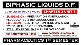 Biphasic Liquid Dosage Form complete  Suspension  Emulsion  Chapter 2 Unit 3  Pharmaceutics 1 [upl. by Novit]