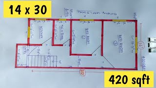 14x30 house plan ll 420 sqft ghar ka naksha ll 2 bhk makan ka drawing ll 1430 house design [upl. by Nileuqaj]