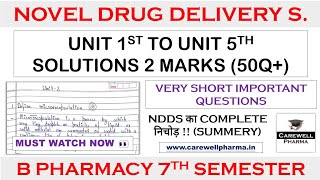 2 Marks Solution  NDDS 7th Semester  Novel drug delivery system 7th semester  Carewell Pharma [upl. by Aikemit]