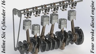 DOHC Inline six cylinder  i6 four stroke diesel engine working animation Solidworks amp Photoview360 [upl. by Rochester]