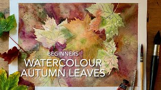 Beginners WATERCOLOR AUTUMN LEAVES PAINTING Loose Watercolour PAINTING Techniques Tutorial Landscape [upl. by Bore]