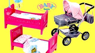 Baby Dolls Bed Highchair amp Deluxe pram Stroller Baby Born Baby Annabell Little Girl [upl. by Mohn]