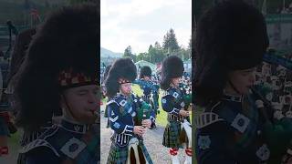 drummajor leads Ballater pipeband march off during 2024 braemargathering in Scotland shorts [upl. by Tioneb]