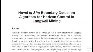 Novel In Situ Boundary Detection Algorithm for Horizon Control in Longwall Mining [upl. by Tama]