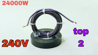 Top2 I turn copper coil idea into how to make 240V 24000W free electricity free energy generator [upl. by Fulvi]