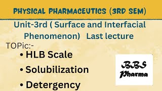 HLB Scale Solubilization Detergency UNIT3rd last lecture PP 3rd Sem B Pharmacypharmacy [upl. by Eniarral7]