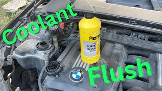 Coolant flush on bmw 328i with Prestone cleaner on a budget [upl. by Klute]