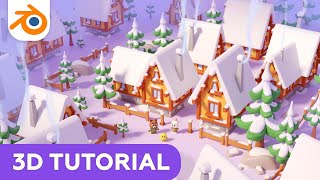 Stylized houses in Blender  Lighting tutorial [upl. by Nannarb]