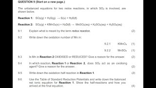 Grade 11 Physical Sciences Chemistry Redox November 2019 Question 9 [upl. by Laris989]