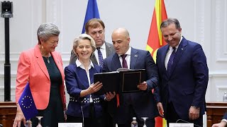 Ursula von der Leyen a Skopje firmato laccordo tra Frontex e Macedonia del Nord [upl. by Lilahk]