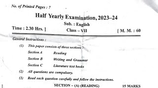 CLASS7 ENGLISH  Half Yearly Exam Question Paper  CBSE  KV Kendriya Vidyalaya Students [upl. by Hedvah]