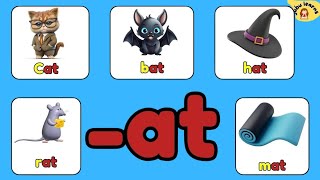 AT Words for Kids Read AT Words for Children Word Family Series bat cat fat hat mat etc [upl. by Sennahoj]