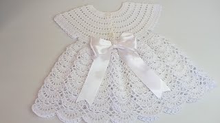 VESTIDO ELEGANTE A CROCHET PASO A PASO  TEJIDO SENCILLO Y FÁCIL DE REALIZAR  0 A 3 MESES [upl. by Vanny]