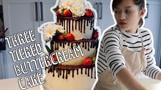 How to Make a Three Tiered Buttercream Cake  Ally Bakes [upl. by Shirk837]