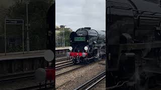 SR merchant navy 35028 ‘clan line’ leaving Tonbridge Station with a little wheel slip [upl. by Annaiel]