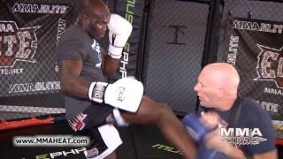 UFC 137s Cheick Kongo Exclusive Striking Workout focus mitts  thai pads [upl. by Furtek501]