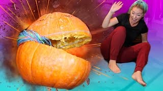 INSANE DIY EXPLODING A GIANT PUMPKIN WITH RUBBER BANDS  CRAZY Experiment  NICOLE SKYES [upl. by Teece]