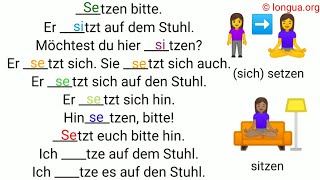 Verben üben  setzen sitzen sich hinsetzen sitzt saß ist hat gesessen setzte hat gesetzt hin [upl. by Iarised]