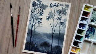 Watercolor Painting  Simple Tree Landscape Painting [upl. by Susie472]