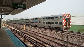 Metra train passing Ridgeland Green line CTA station Oak Park IL headed downtown Chicago 6623 [upl. by Lekym]