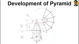 Development of Pentagonal Pyramid  Development of Surfaces  Problem 4  Engineering Drawing [upl. by Stelu]