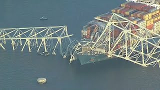 Baltimore bridge collapse sends authorities scrambling to rescue people from river [upl. by Arimihc]