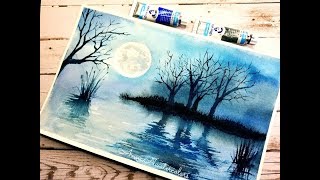 Easy Monochrome Landscape Watercolor Painting  watercolor for Beginners [upl. by Camila140]