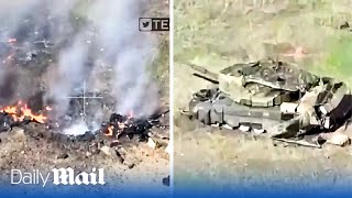 Russian tanks wiped out in precision strikes by Ukrainian FPV drones [upl. by Dnaltiac]