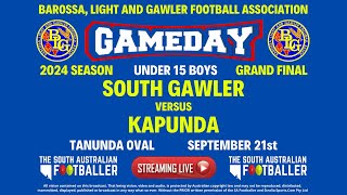 🔴LIVE  BLG Football Assoc U15 GRAND FINAL  South Gawler Va Kapunda [upl. by Gillette559]