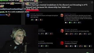 xQc reacts to Hasan having a Mental Breakdown amp Threatening to Kll Himself [upl. by Ahsekram]