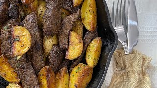 GARLIC BUTTER HERB STEAK amp POTATOES  FRUGALLYT [upl. by Pero]