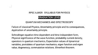 RPSC 1grade physics  quantum mechanics  quick notes 2025 [upl. by Yennej]