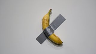 Banana taped to a wall sells for 62 mn in New York [upl. by Comyns74]